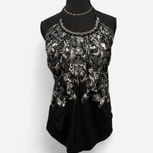 White House Black Market Black & White Printed Halter Camisole
